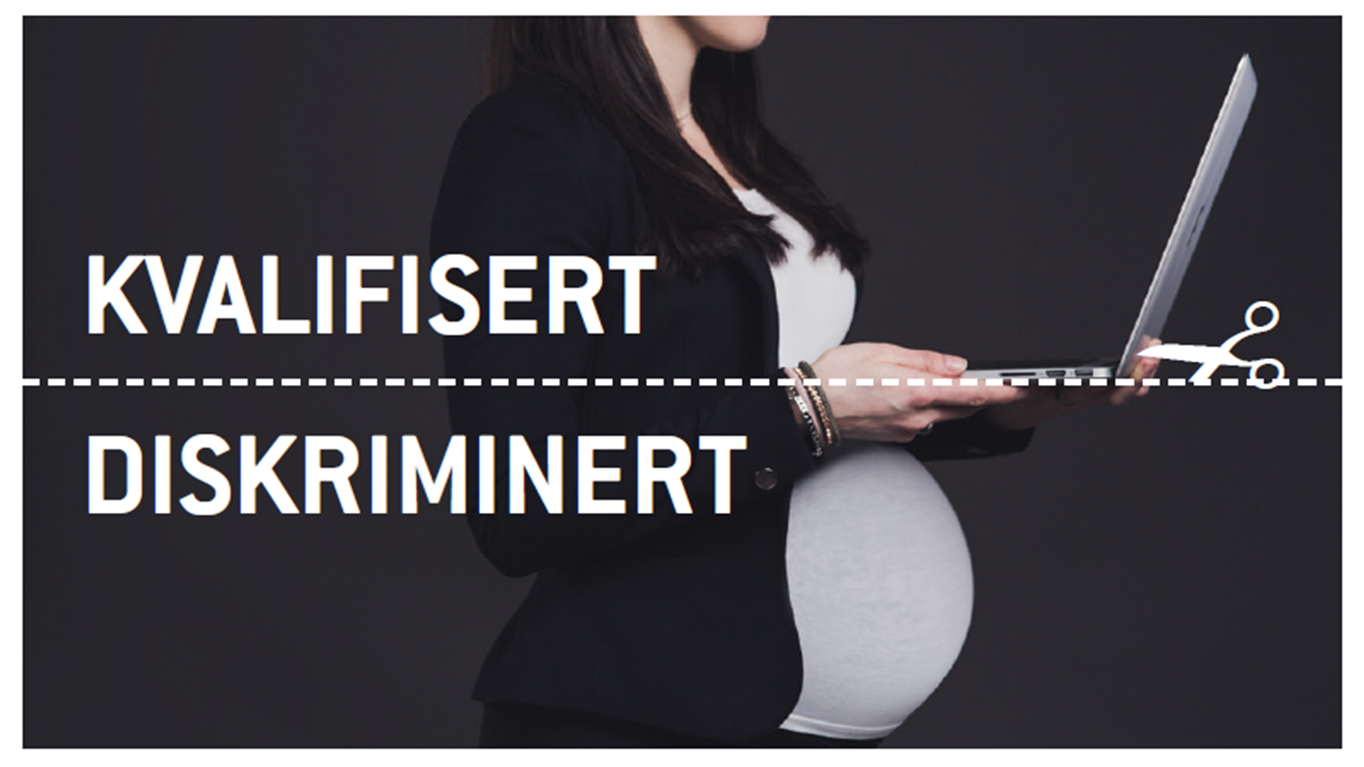 Gravid kvinne med teksten kvalifisert eller diskriminert